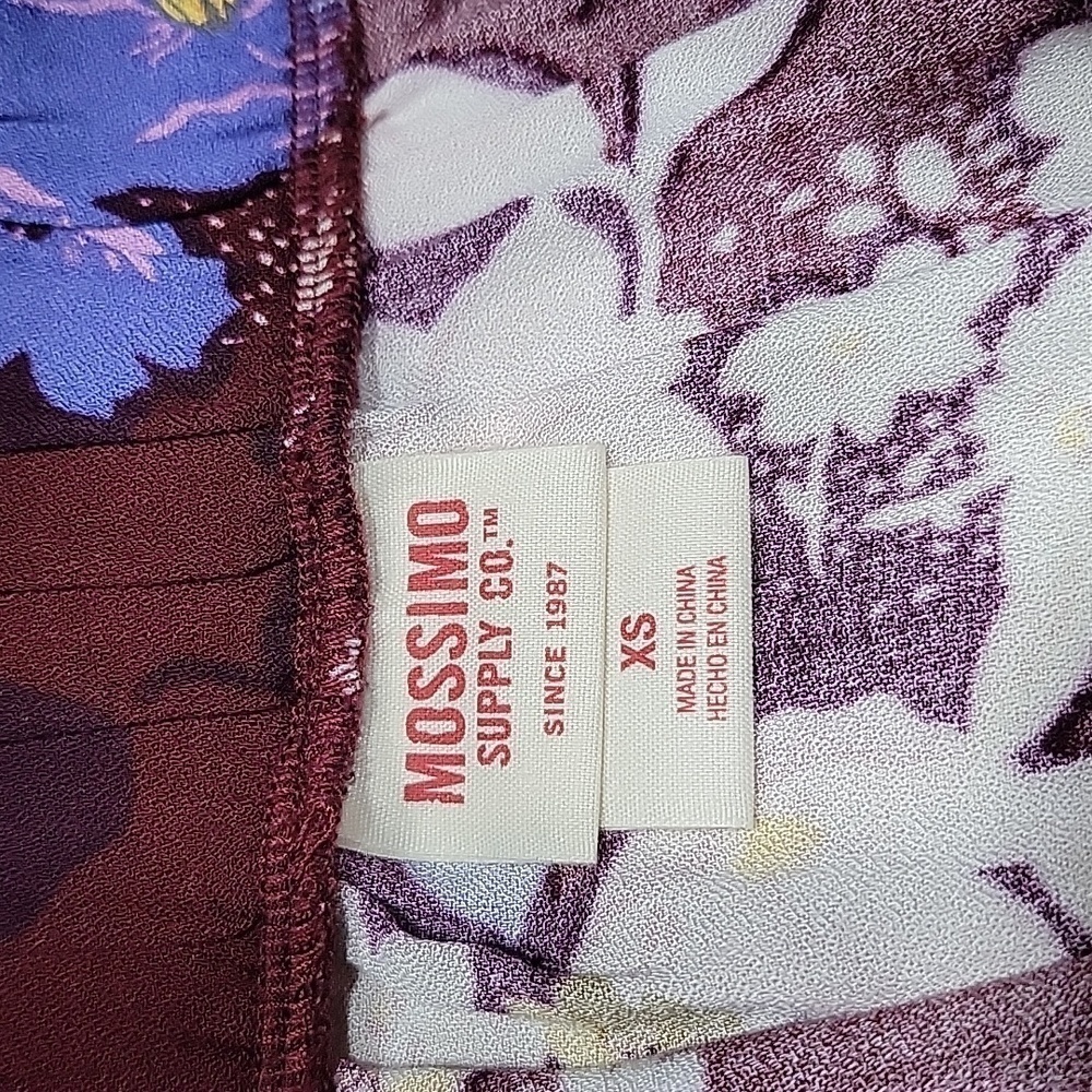 Mossimo Size XS Burgundy Floral Ruffle Midi Skirt Asymmetrical Hem, NEW with Tag - Picture 12 of 13